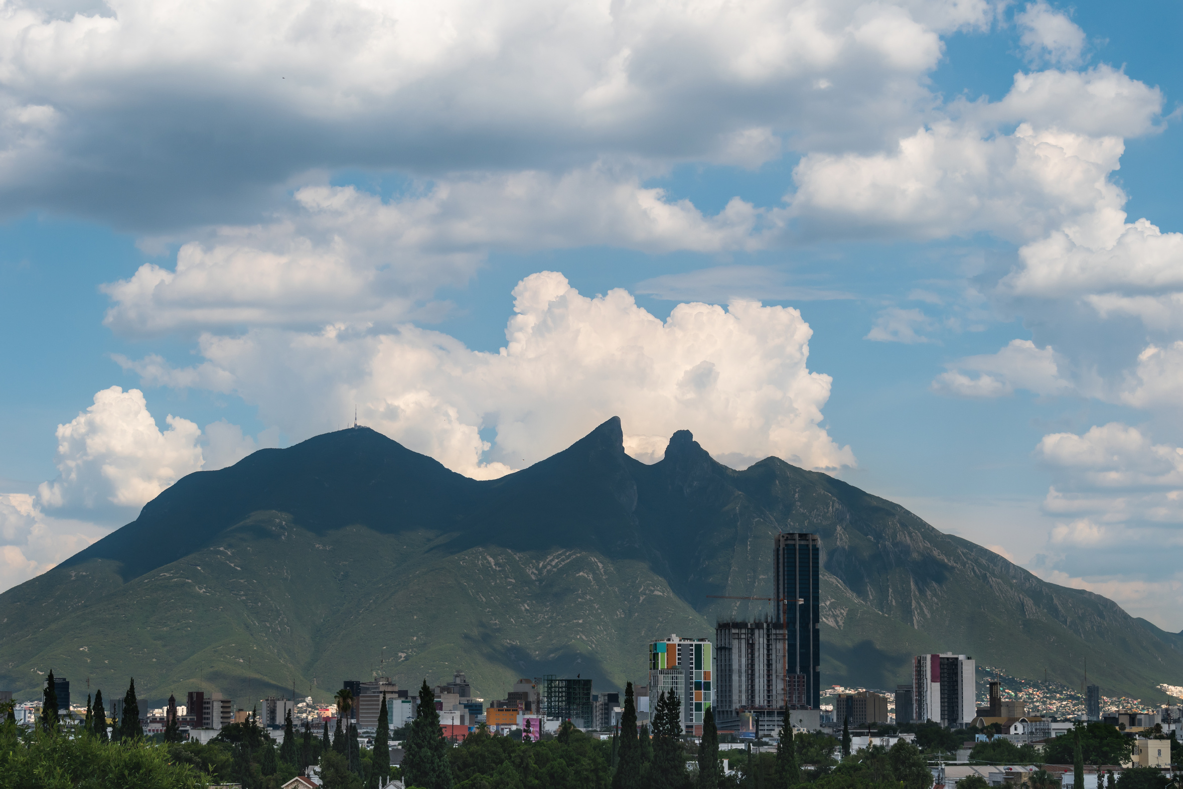 Cerro de la Silla panorama in Monterrey, Mexico on a cloudy summer day